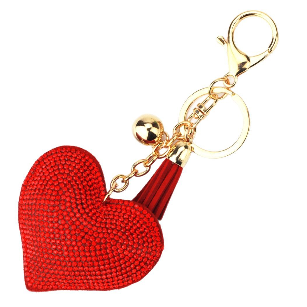 Estilo explosivo transfronterizo pequeño corazón de melocotón fragante llavero de cuero de diamantes calientes amor borla bolso colgante franela llave de diamantes