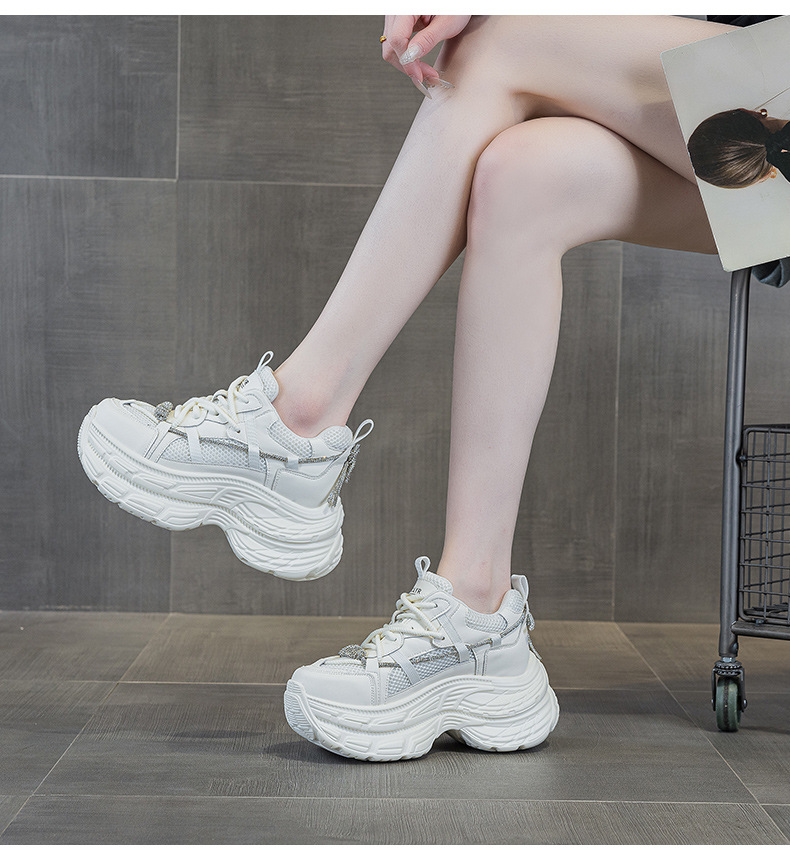 Giày sneaker nữ chunky đế dày phong cách Hàn Quốc, đính đá thời trang, phù hợp người thấp bé — M2803 màu xám, M2803 màu be chi tiết 20