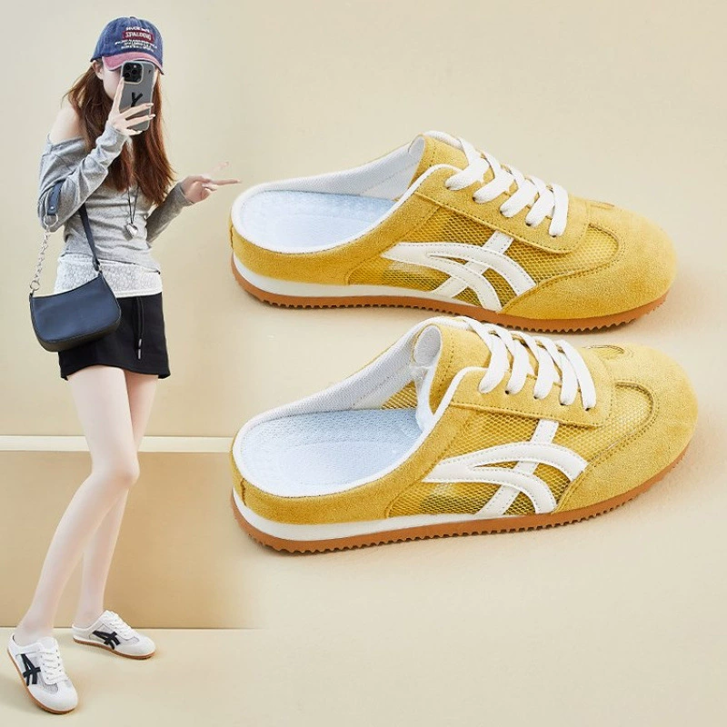 Женские летние моральные туфли без каблука, новинка 2025 года, сетчатые дышащие полусандалии на одной ноге