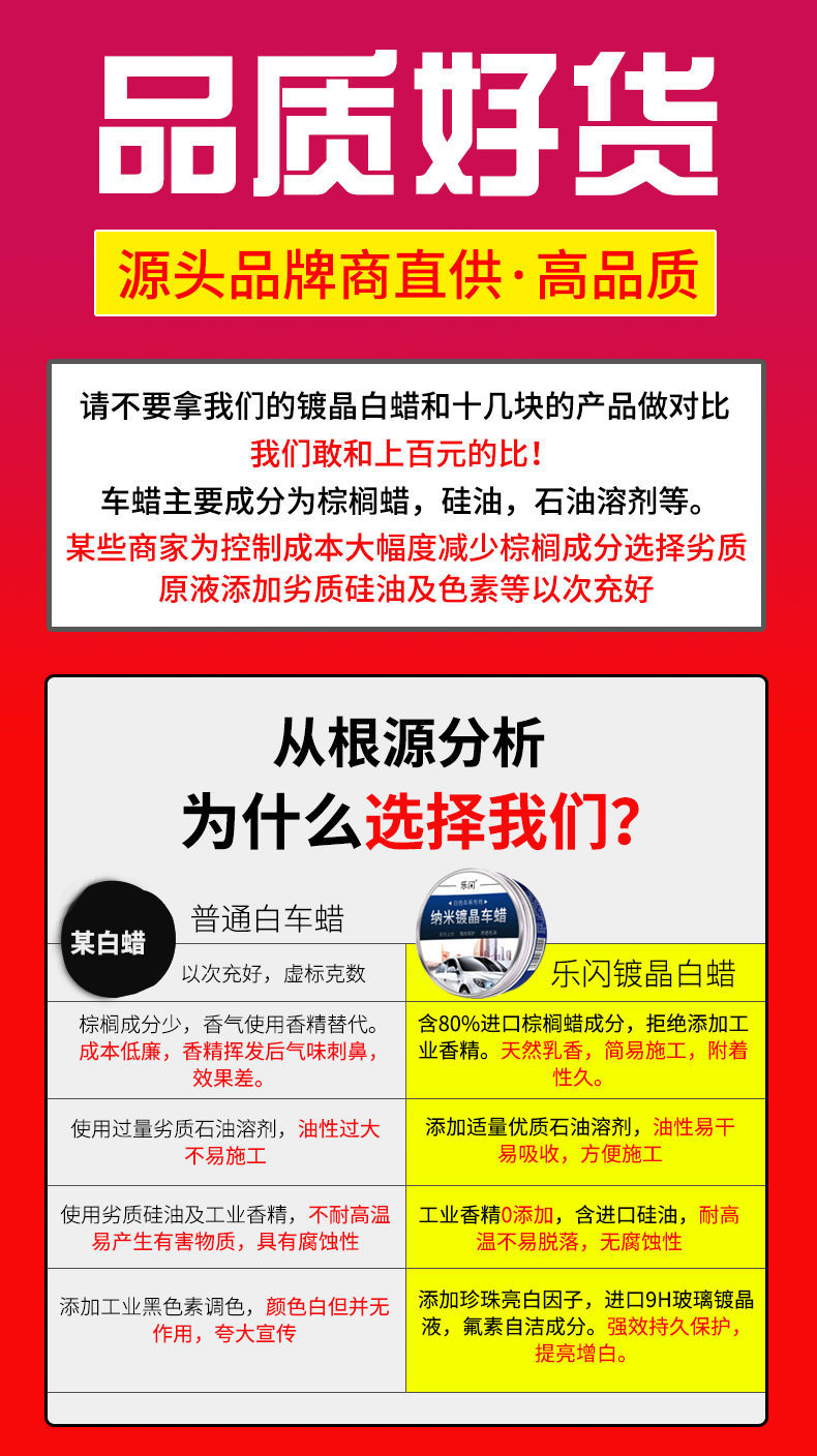 [White Car Wax] Car Wax General Wax Decontamination Decontamination and Glazing Waterproof Crystal Plating Anti-scratch Repair