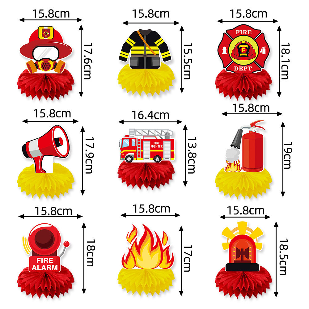 Nuevos productos transfronterizos decoración temática de extinción de incendios decoración de panal decoración de fiestas de cumpleaños decoración de mesa de panal decoración