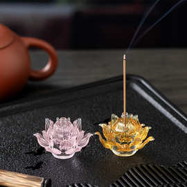 高硼硅玻璃莲花香插香器烛台贴金佛前佛具酥油灯家居摆件饰品