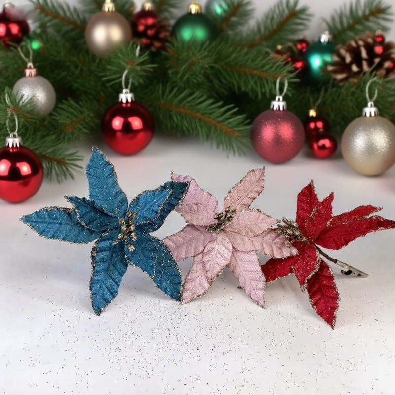 Nuevo polvo de Navidad transfronterizo de simulación flores de Navidad decoración de árbol de Navidad decoración de fiesta decorativa atmósfera del hogar