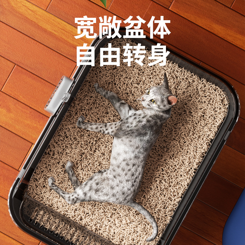 Gran tamaño de arena para gatos, cerca alta, anti-derrama, gran tamaño de inodoro para gatos, limpieza de productos para mascotas, fabricantes de productos