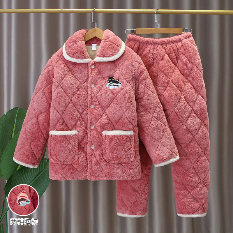 가을과 겨울 산호 플리스 파자마 여성용 겨울 스타일 여성용 3겹 패딩 두꺼운 스타일 매우 두꺼운 가정복 정장 아우터웨어