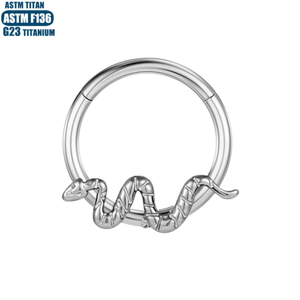 F136 Titanium Piercing Nasal Ring Feather Bee Snake Septum Seamless Ring Tragus Earring detail image 9