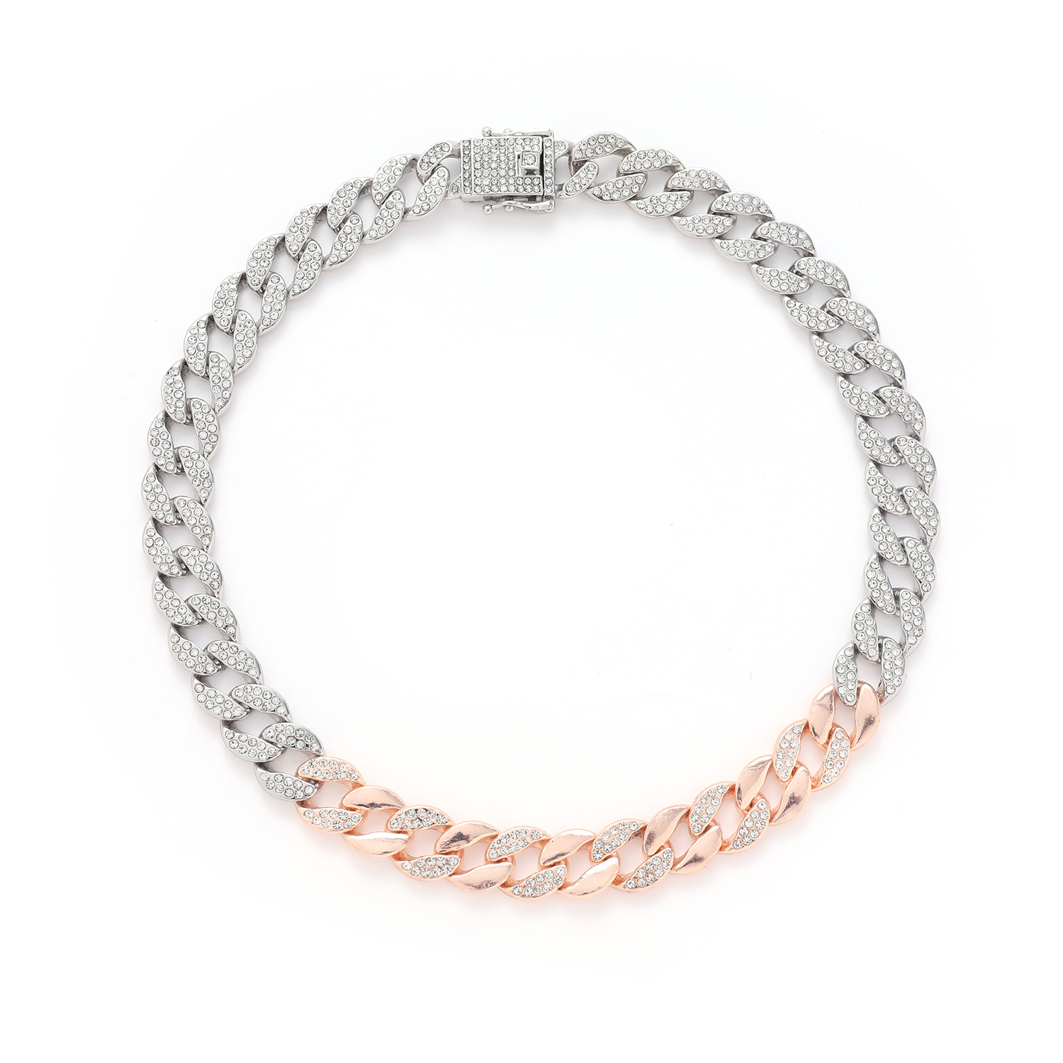 New hip-hop alloy Hiphop high-quality color blocking 15mm Cuban chain trendy necklace_voghion.com