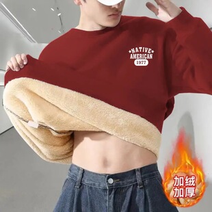 Men's Sweatshirt Winter Warm Lamb Velvet Thickened fleece-lined Plus Size Round Neck Hatless Loose Casual All-match Top Olympic