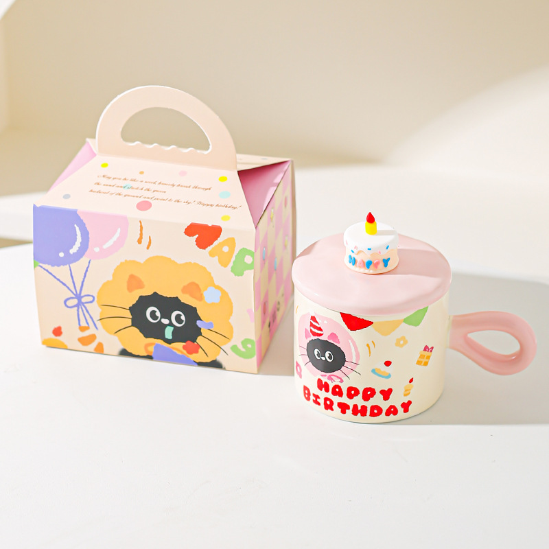 Caricatura encantadora gato cerámica taza de agua copas de alto valor caja de regalo regalo regalo de cumpleaños taza de desayuno