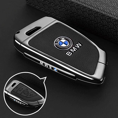 Suitable for Bmw 3 Series Key Cover 325I/330Li New 7 Shell 5 Series 530 Five X1X3X5X6X7I3I5 Car Bag Buckle (Car key bag) - type-a-key-black-leather-single-shell