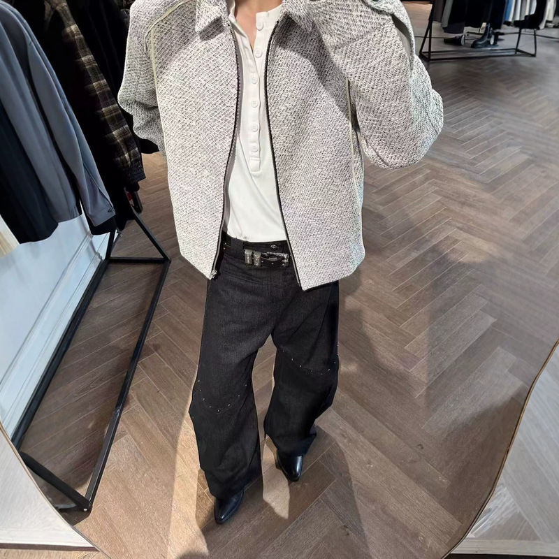 Gray-white woven tweed jacket in a Chanel-inspired style, versatile for commuting, American clean-fit, short, loose-fitting, zip-up coat Gray-white woven tweed jacket in a Chanel-inspired style, versatile for commuting, American clean-fit, short, loose-fitting, zip-up coat