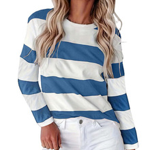 亚马逊跨境新款条纹时尚欧美春夏秋冬休闲女士长袖t恤