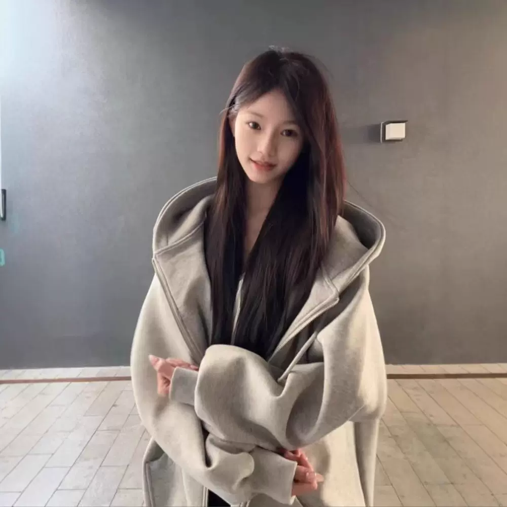 灰色连帽卫衣外套女款秋外套小个子韩系慵懒高级感秋季连帽开衫