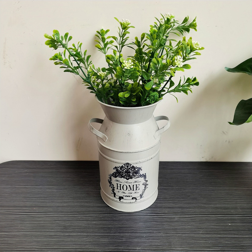 재고 도매 복고풍 주석 양동이 꽃 양동이 금속 목가적 가정 장식 소품 우유 냄비 꽃꽂이