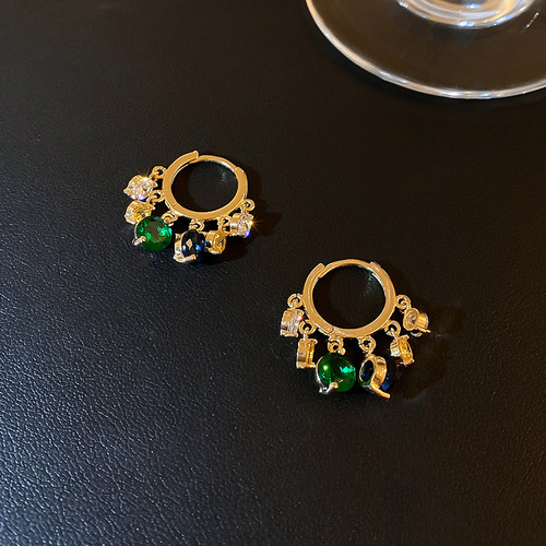 925 silver needle retro style geometric emerald earrings collection fashionable literary style temperament earrings ins style earrings for women