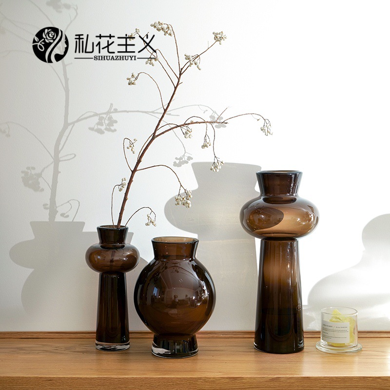新中式玻璃花瓶客厅插花高级感电视柜玄关餐边柜装饰品仿真花花器