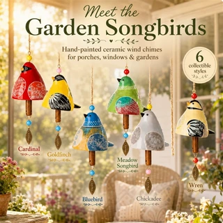 亚马逊Hand-Painted Resin Bird Wind Chime手绘树脂鸟形风铃挂饰
