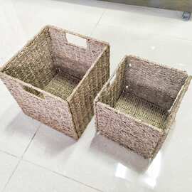 北欧跨境折叠编织脏衣篮家居储物筐草编收纳筐书籍杂物仿藤编筐子