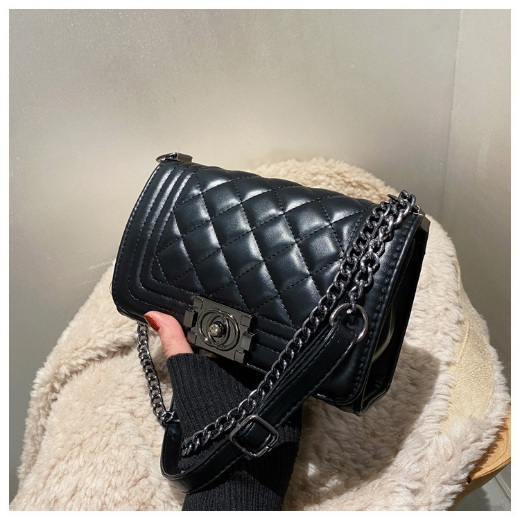 Bolsa de ombro feminina estilo coreano com corrente transversal_voghion.com