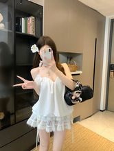 白色花朵美背挂脖吊带背心女夏季宽松无袖外穿设计感纯欲绝美上衣