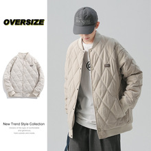 菱格加棉夹克外套男春季美式复古棒球服棉衣潮牌情侣百搭加厚棉服