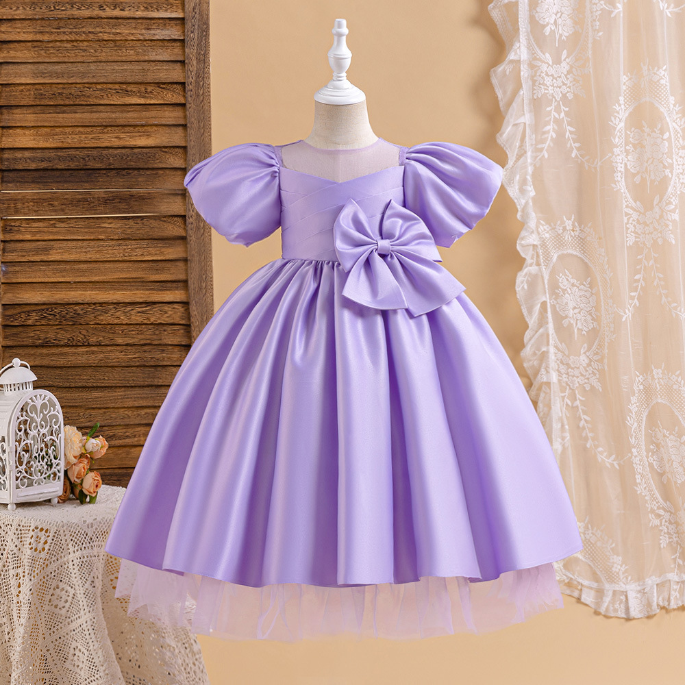 Vestido de niñas cortesana de cola de burbuja manga vestido de princesa vestido de cena vestido de piano vestido de noche vestido de anfitrión