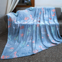 新款夜光毯卡通海底世界法兰绒发光毛毯跨境儿童办公室午睡毯批发