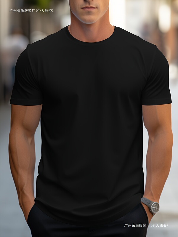 Cross-Border 180g Pure Color Men's Round Neck Short-Sleeved T-Shirt Fashionable Regular Fit T-Shirt Blank Blank