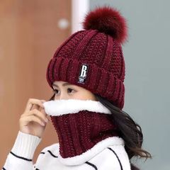 冬の韓国版の毛糸の帽子の女性のベルベットの厚いマフラーのお母さんは自転車に乗って保温します。