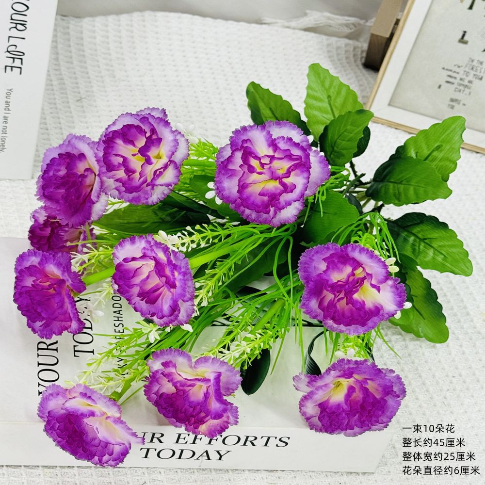 Flores artificiales al por mayor, 10 cabezas de clavel, flores de tela, tallo único, clavel pequeño, decoración interior y exterior, arreglo floral, flores secas