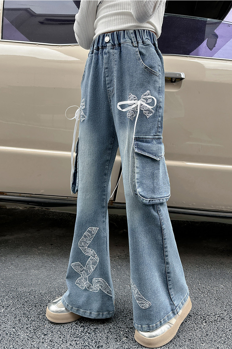 A053 Lace Bowknot Flared Pants New Children's Miscellaneous European And American Jeans_voghion.com
