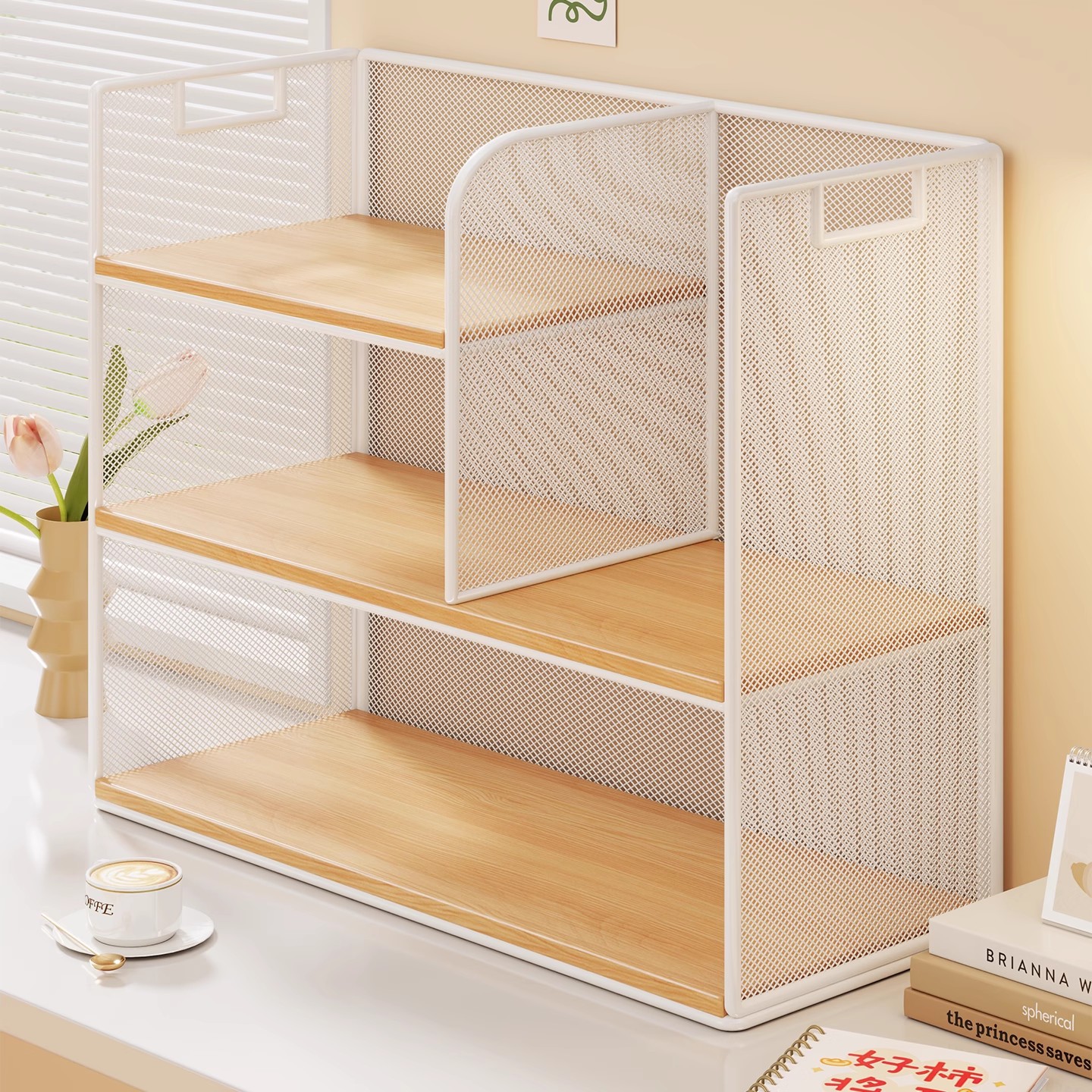 Bookshelf Desktop Storage Rack Student Desk Book Storage Rack Desk Workstation File Rack Home Layered Bookcase