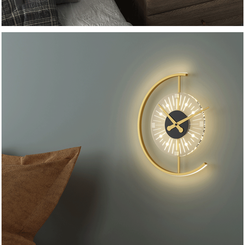Noua lampă de perete cu ceas nordic, perete de fundal pentru sufragerie, noptieră, celebritate modernă și minimalistă pe internet_voghion.com