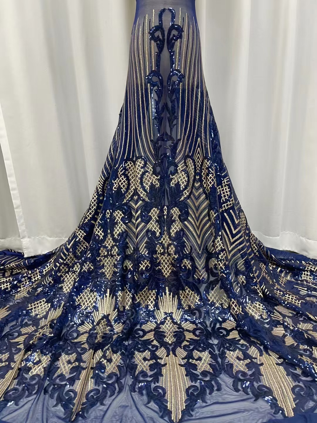 Lentejuelas tela de encaje africano europeo y americano vestido de novia moda bordado tela de encaje de lentejuelas JX1296