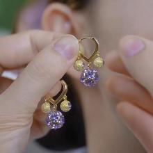 超闪紫色钻球榴莲耳扣女2024网红新款小众设计高级感耳饰时尚耳环