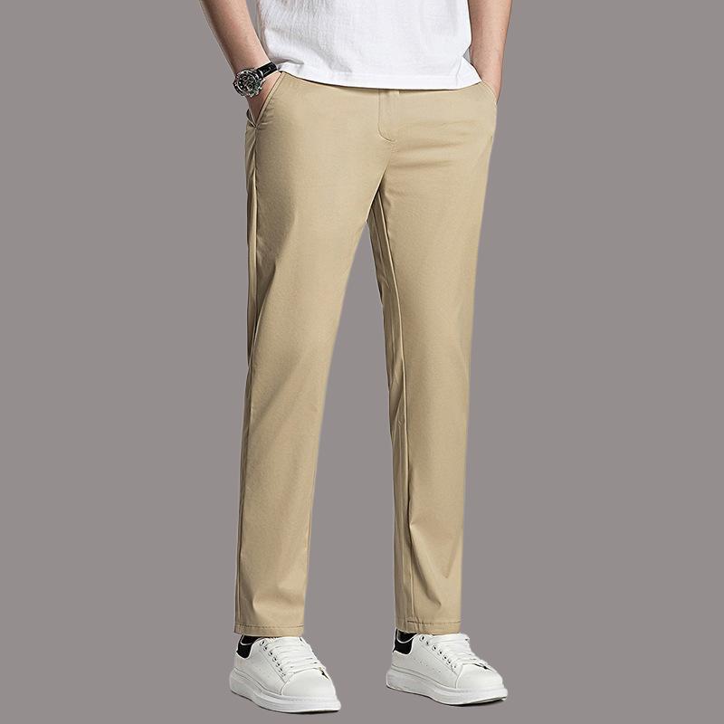 Men's Business Casual Pants, Spring and Summer Thin Straight-Leg Elastic Cotton Pants for Middle-Aged and Elderly Men, Soft Dad-Style Trousers