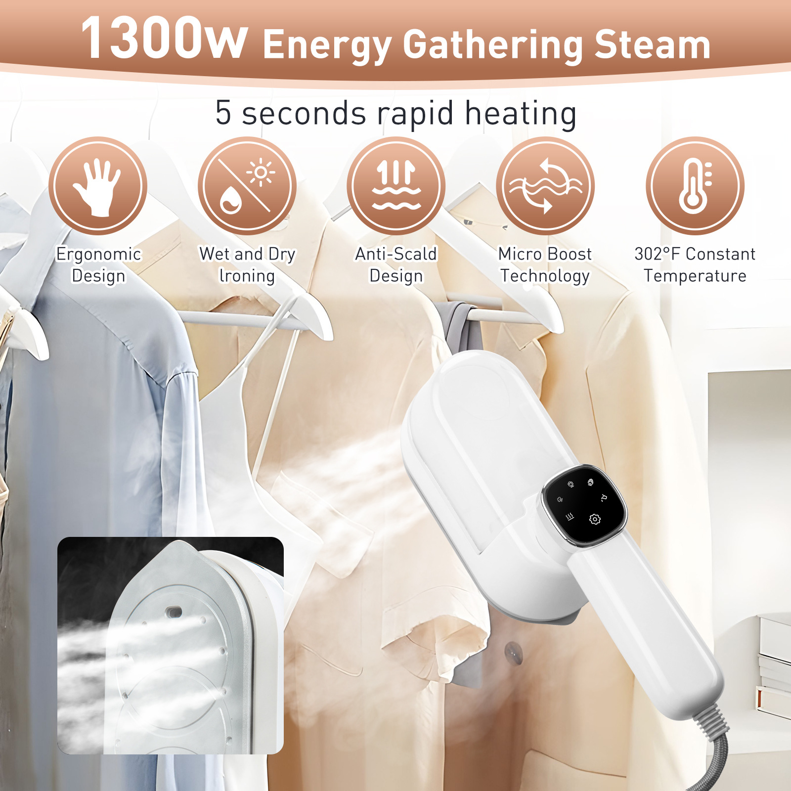 Handheld Garment Steamer Electric Iron With Detachable Water Tank_voghion.com