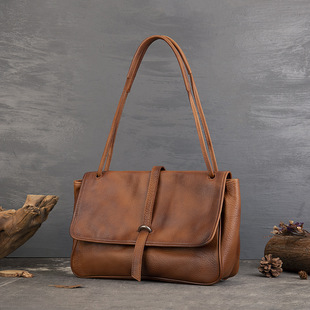 Handmade Leather Bag Women's New Vintage High-end Messager Bag Large Capacity Tote Bag Commuter Shoulder Underarm Bag