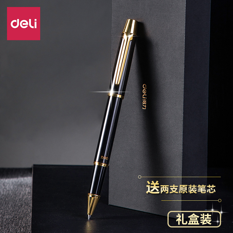 Deli Ball Pen S158 Sign Pen Metal Gel Pen Black Pen Men's and Women's Business Gifts Gifts