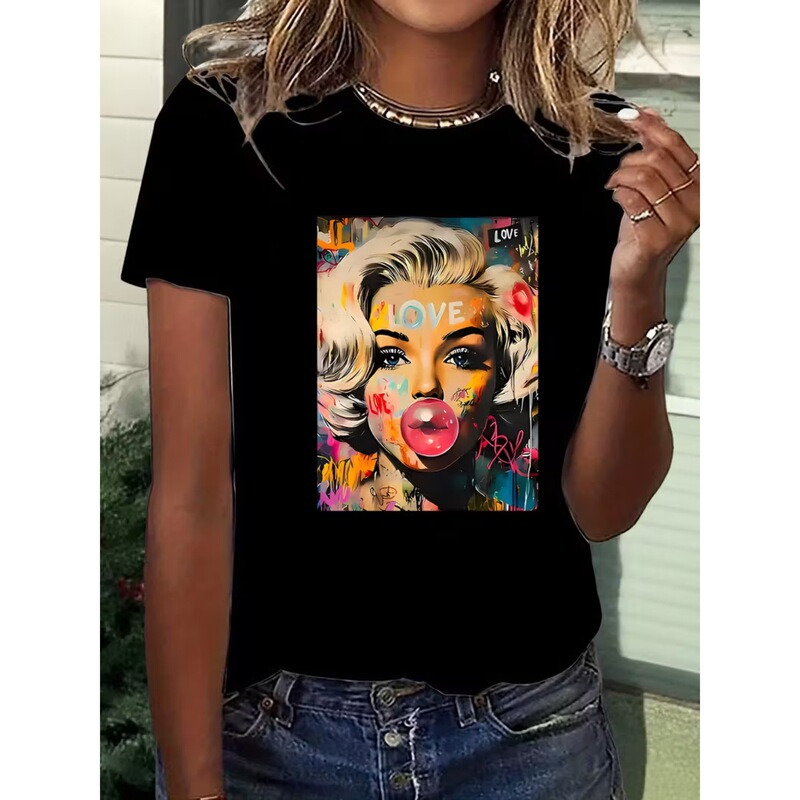 【European Size Cotton T-Shirt】Unisex Y2K Retro Pop Art and Love Letter Print T-Shirt - Iconic Blonde Hair Design 【European Size Cotton T-Shirt】Unisex Y2K Retro Pop Art and Love Letter Print T-Shirt - Iconic Blonde Hair Design