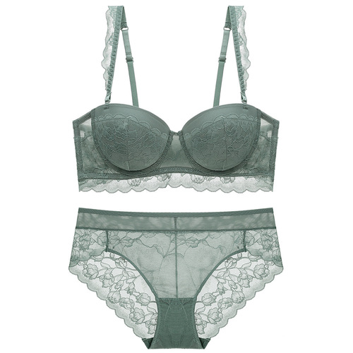 Factory direct sales sexy lace women's underwear set with thin top and thick bottom anti-sagging push-up bra set