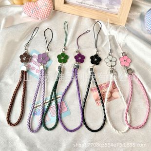 Mobile Phone Lanyard Pendant Women's Rhinestone Clover Detachable Creative Braided Mobile Phone Chain Key Short Hand Rope