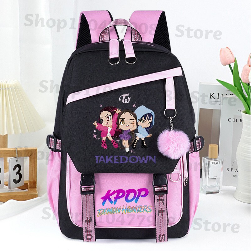 K-Pop Demon Slayer Fashion Backpack Boys Girls Anime Cartoon School Bag Student Large Capacity Book Stationery Collection