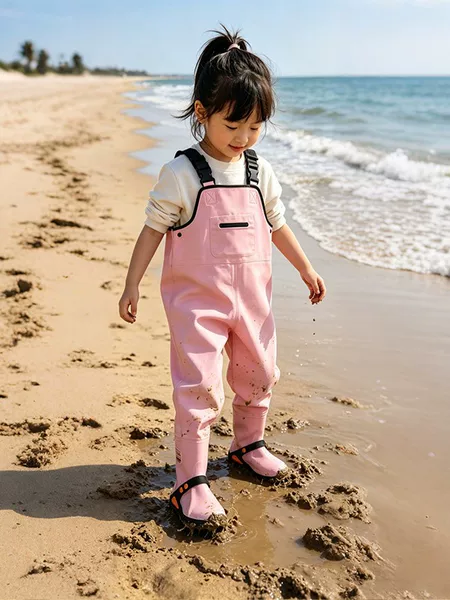Children's wading pants for summer outdoor beach play, one-piece rain pants for boys and girls, waterproof suspender wading pants for beach activities