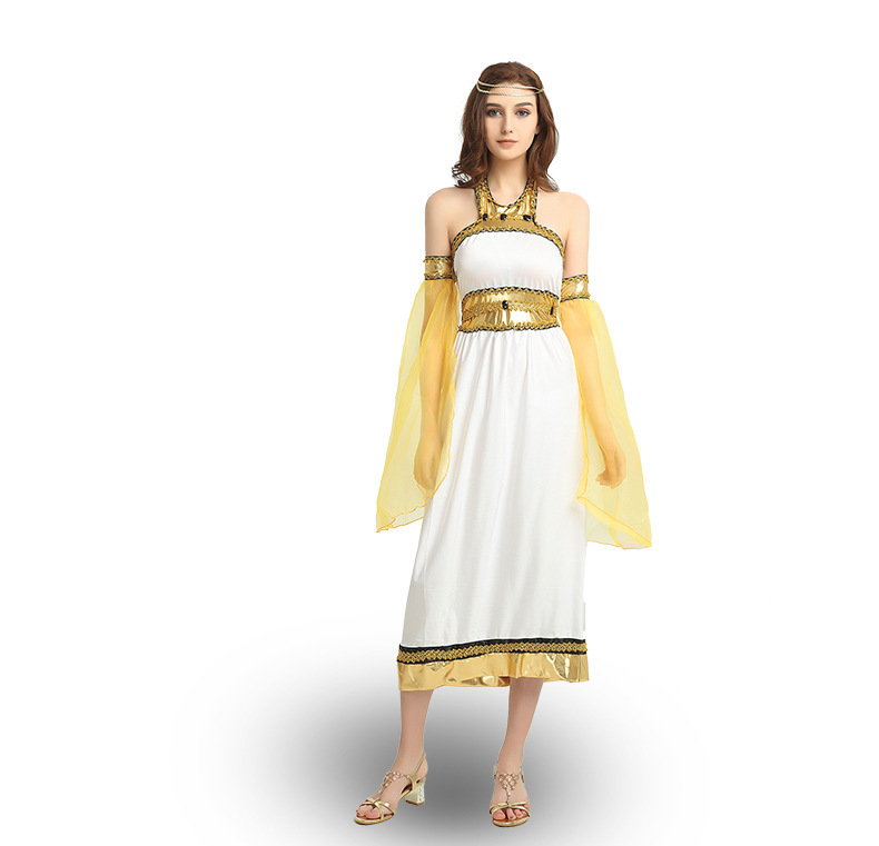 Cosplay Middle Eastern Arabian White And Gold Tulle Princess Halloween Party Stage Performance Costume_ecoleips.com