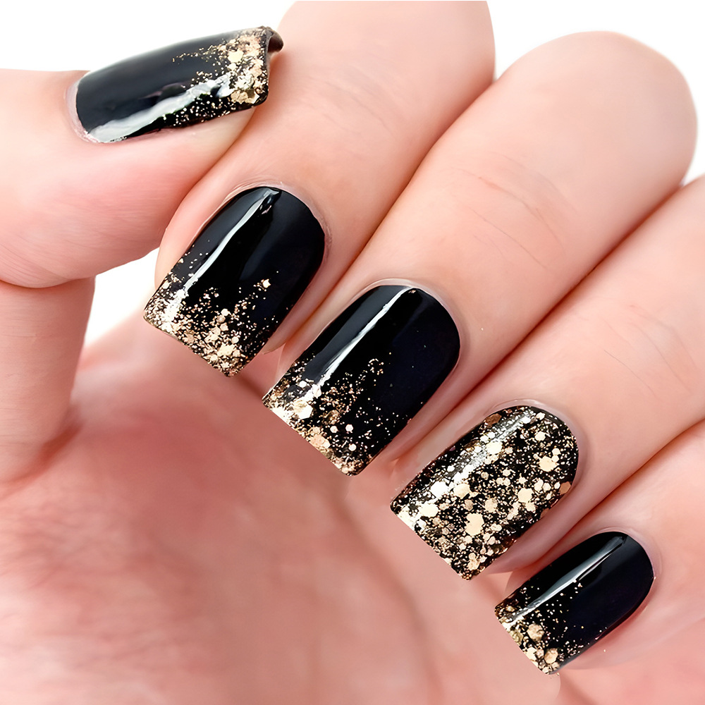 Ventas transfronterizas de polvo dorado brillante de uñas simple parche de uñas dulce cool al por mayor comercio exterior negro desgaste uñas
