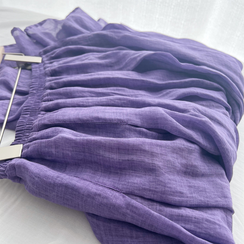 Romantic Lavender Purple Natural 100-Count Worsted Soft High-End Ramie Mid-Length Skirt Dropshipping