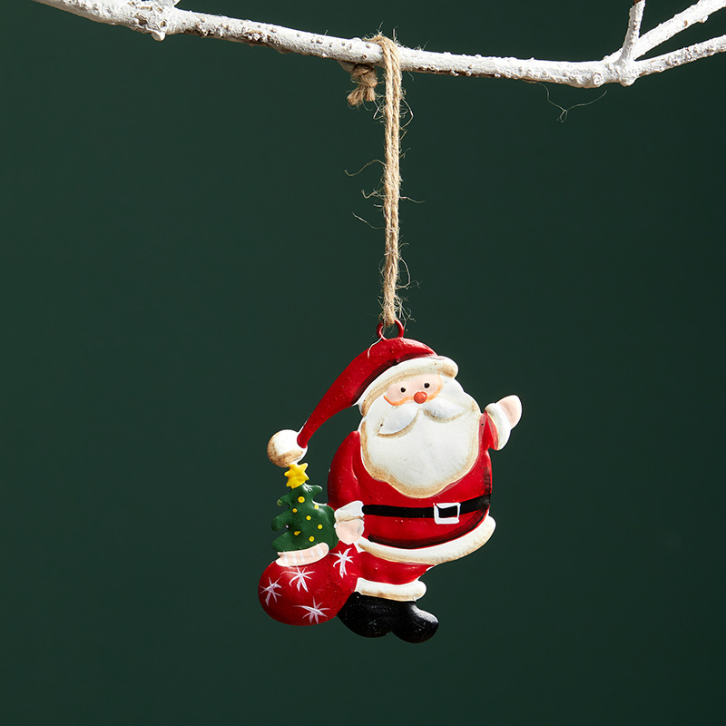 Madera Santa muñeco de nieve alce colgante de hierro forjado color decoración pintada a mano decoración de árbol de Navidad retro americano