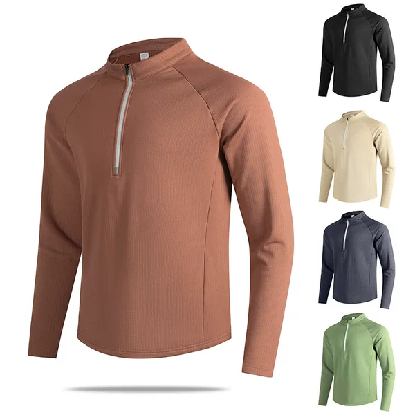 Quick-drying clothing men's outdoor leisure sports stand collar long sleeve top polo shirt half zipper fashion fitness clothing men