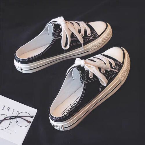Women's 2024 Summer Han Style Student Flat Slip-on Canvas Shoes, No Heel, Semi-Slip On, Versatile Low Top Sneakers